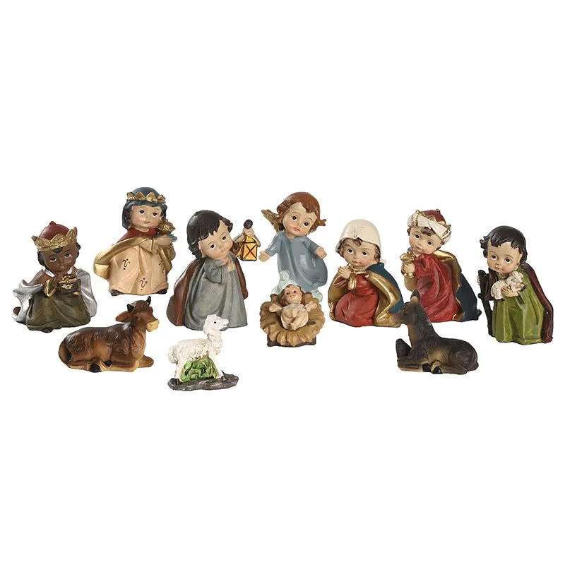 11-Piece Set Cartoon Horse Trough Set Birth Religious Gift Resin Craft Ornament