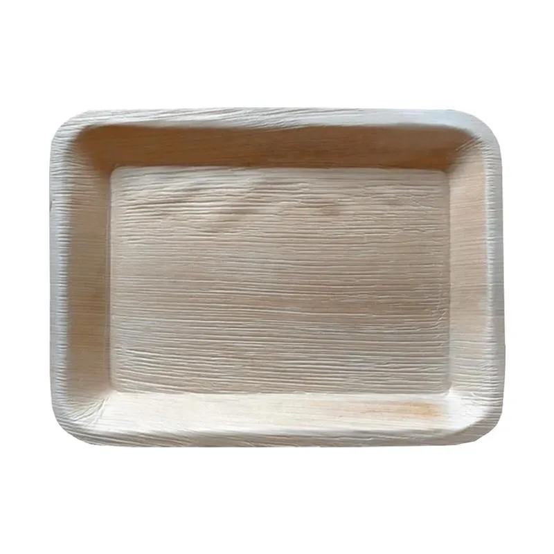 14" x 10" Rectangular Natural Palm Leaf Eco-Friendly Disposable Trays