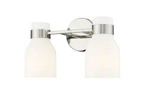 2 Lamps Corella Vanity Light - Polished Nickel - Opal Shiny Glass - 14in. Wide