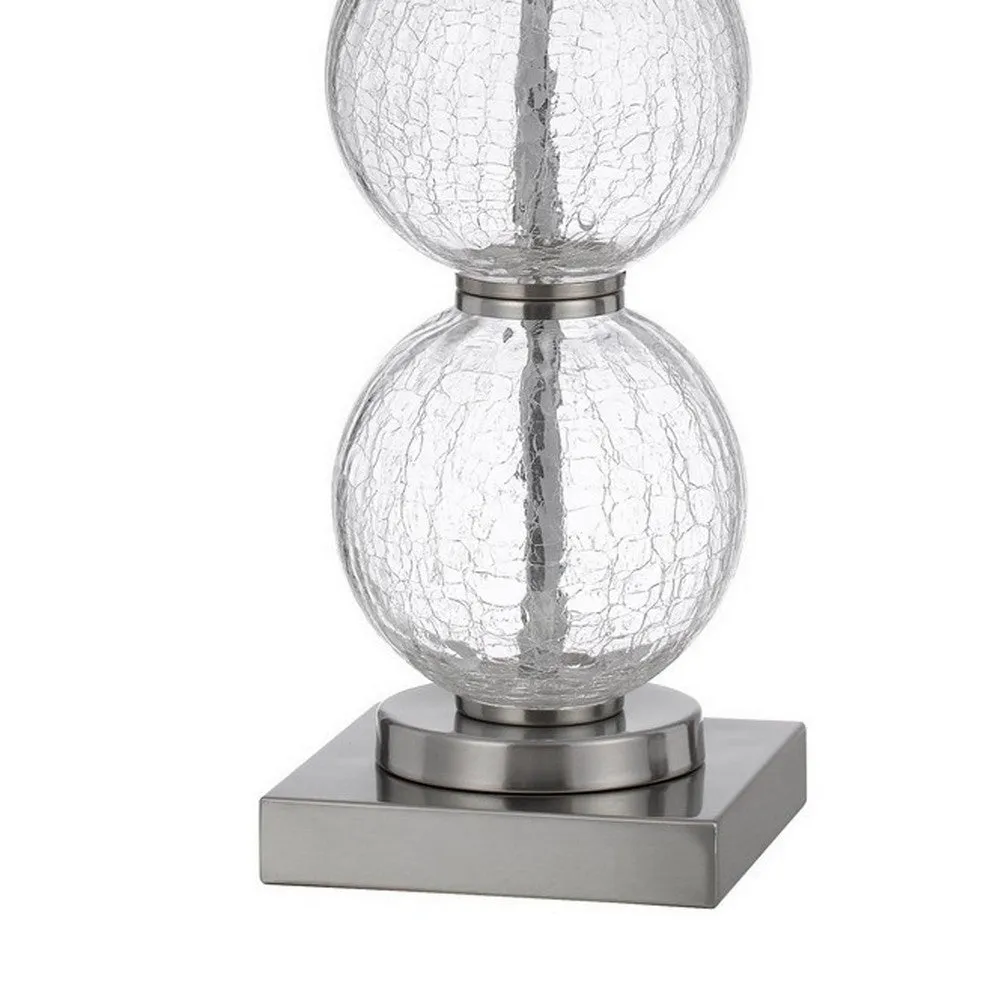 29 Inch Accent Table Lamp Set of 2, Stacked Crackle Glass balls, Silver By Casagear Home