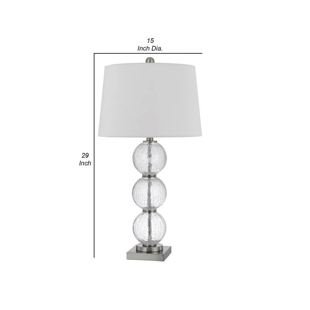 29 Inch Accent Table Lamp Set of 2, Stacked Crackle Glass balls, Silver By Casagear Home