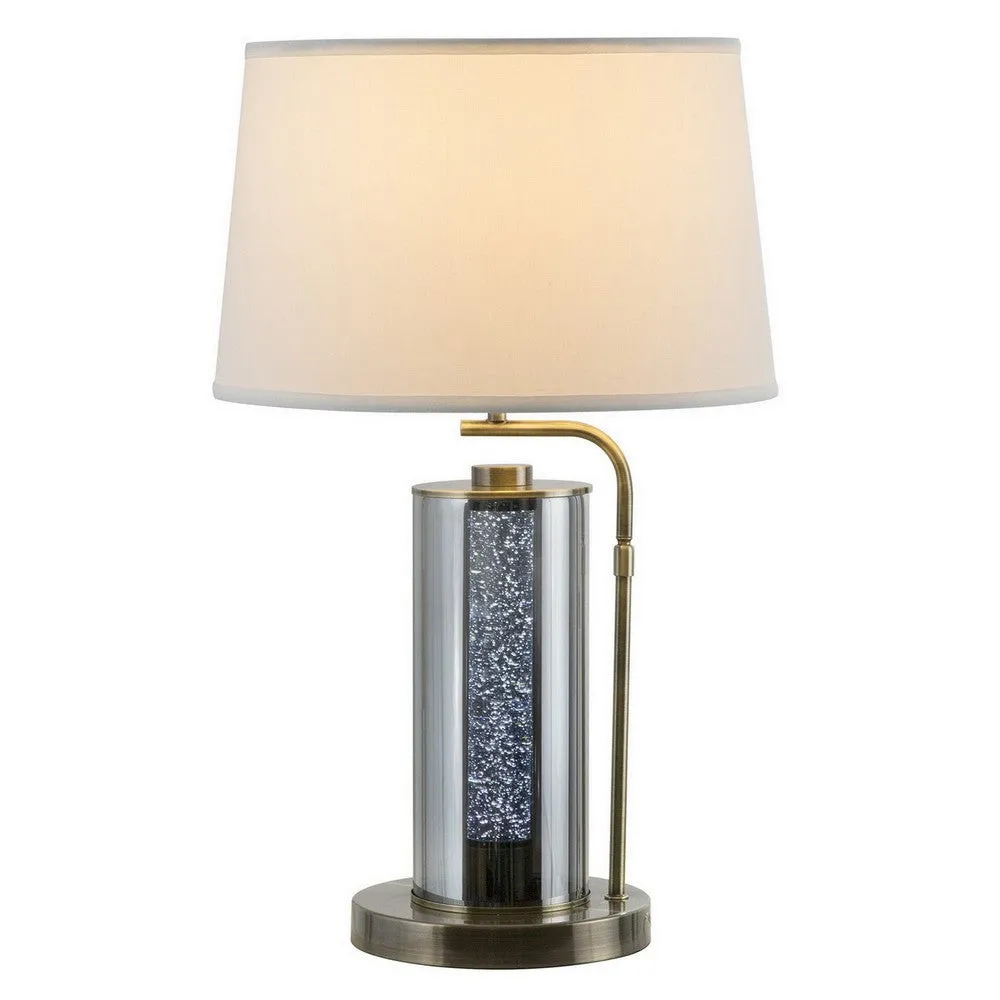 29 Inch Table Lamp with LED Night Light Stand, Glass, Antique Brass By Casagear Home