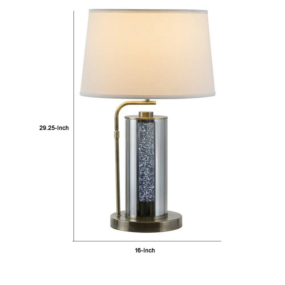 29 Inch Table Lamp with LED Night Light Stand, Glass, Antique Brass By Casagear Home