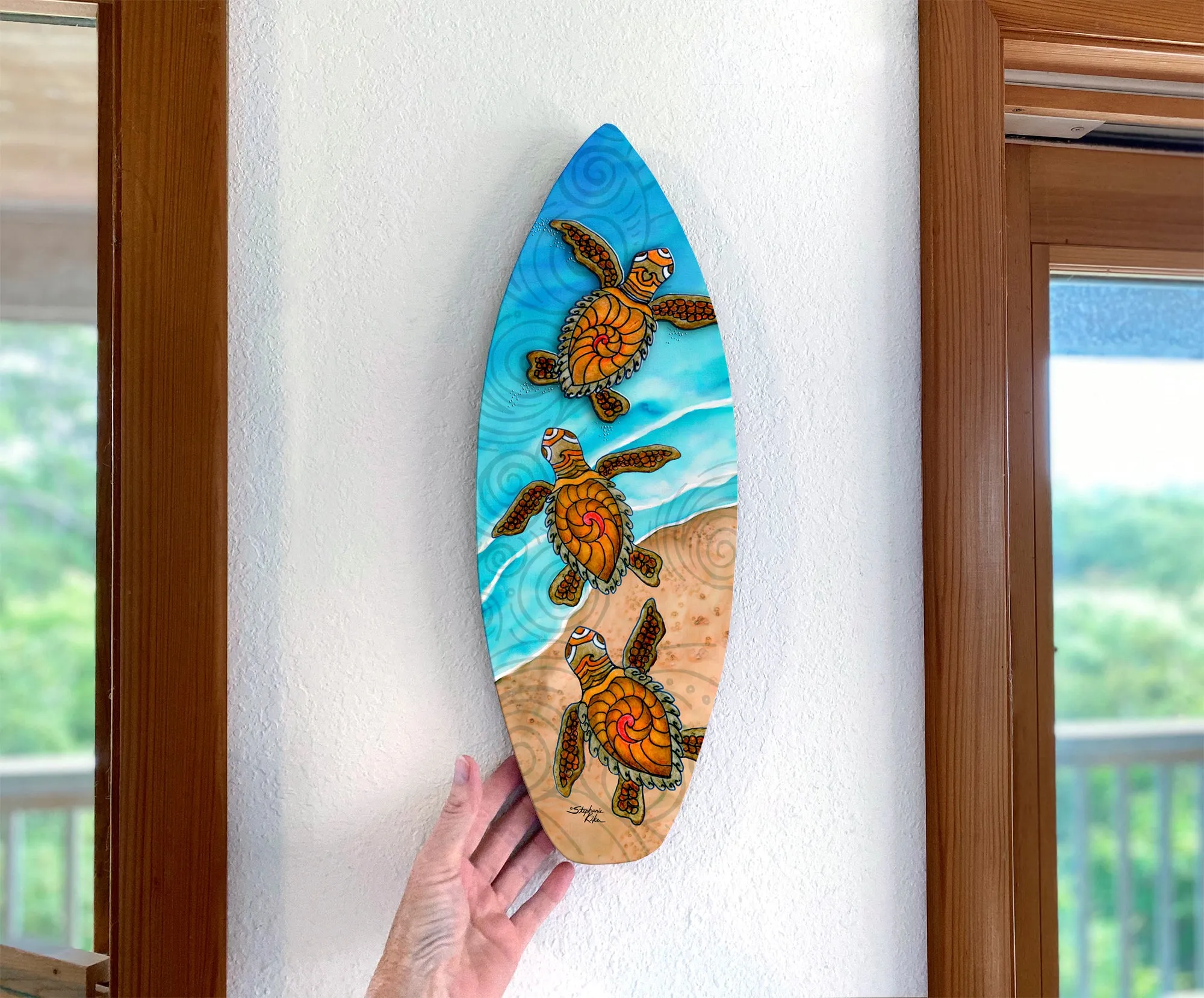 3 Baby Turtles Surfboard Wall Art