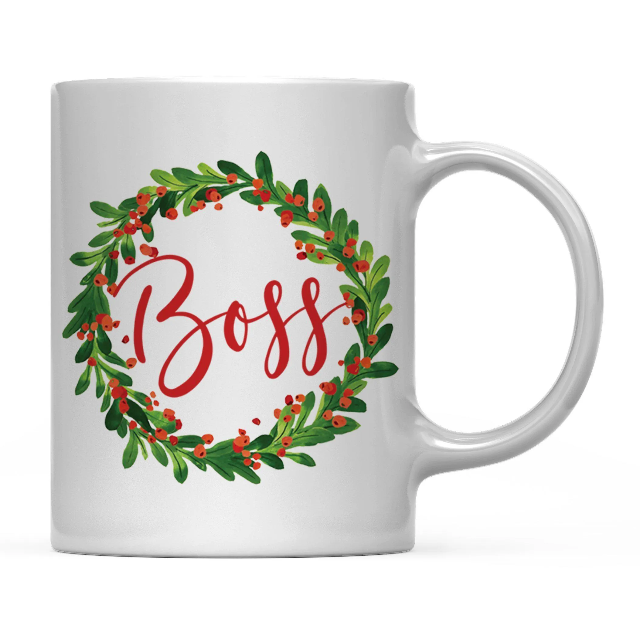 Andaz Press 11oz Christmas Red Berries Green Leaves Floral Wreath Coffee Mug