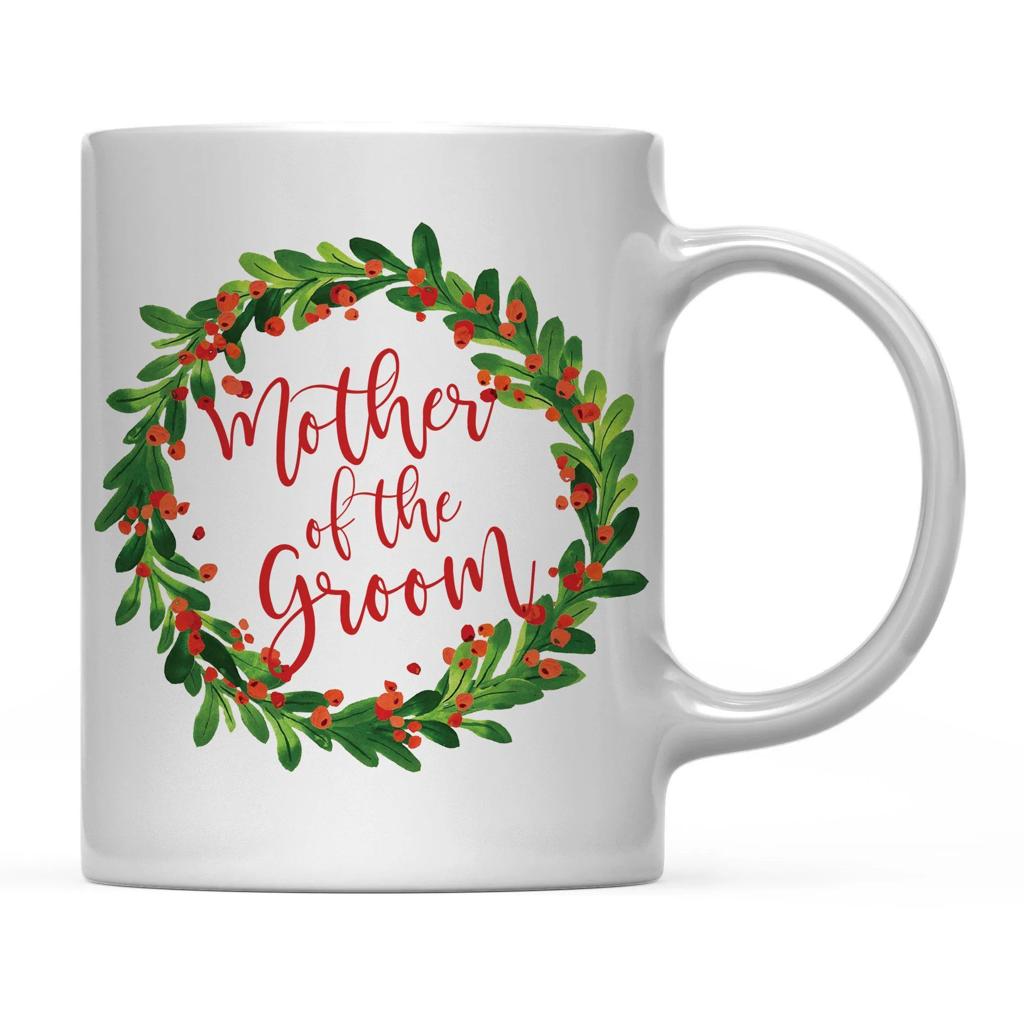 Andaz Press 11oz Christmas Red Berries Green Leaves Floral Wreath Coffee Mug