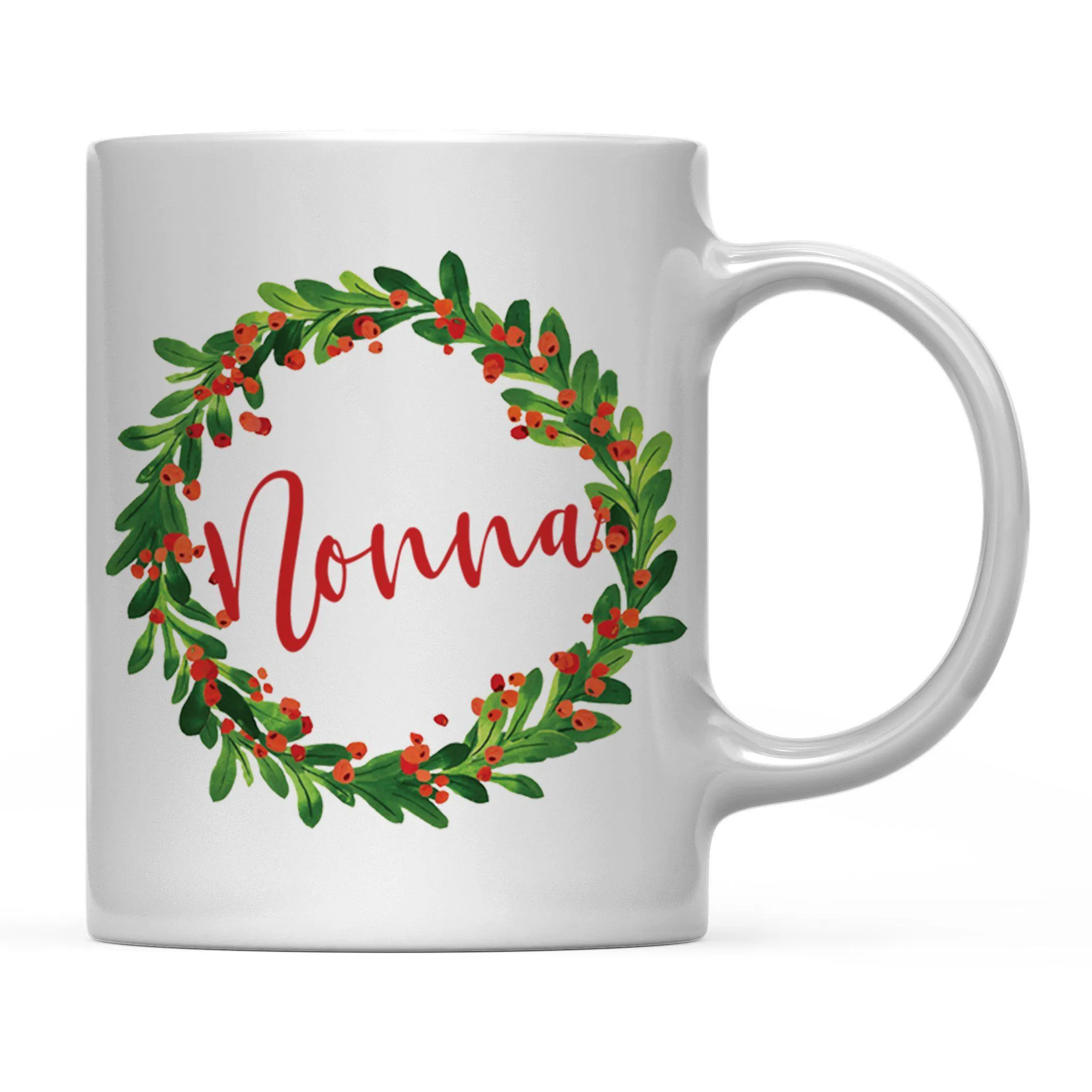 Andaz Press 11oz Christmas Red Berries Green Leaves Floral Wreath Coffee Mug