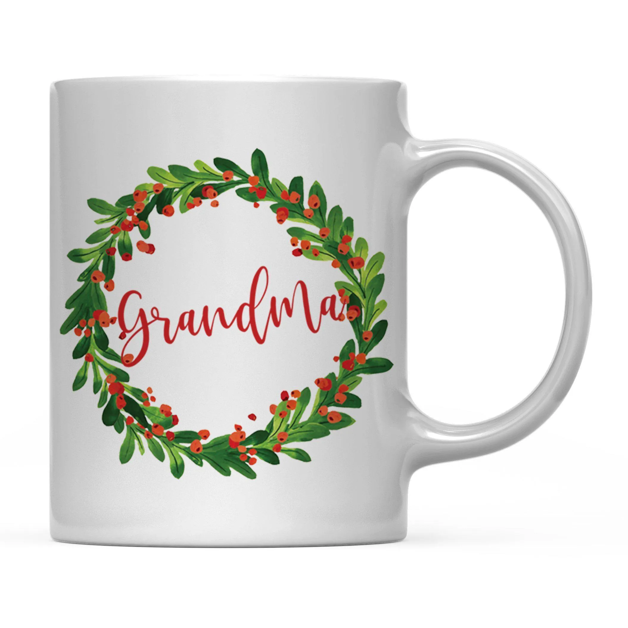 Andaz Press 11oz Christmas Red Berries Green Leaves Floral Wreath Coffee Mug