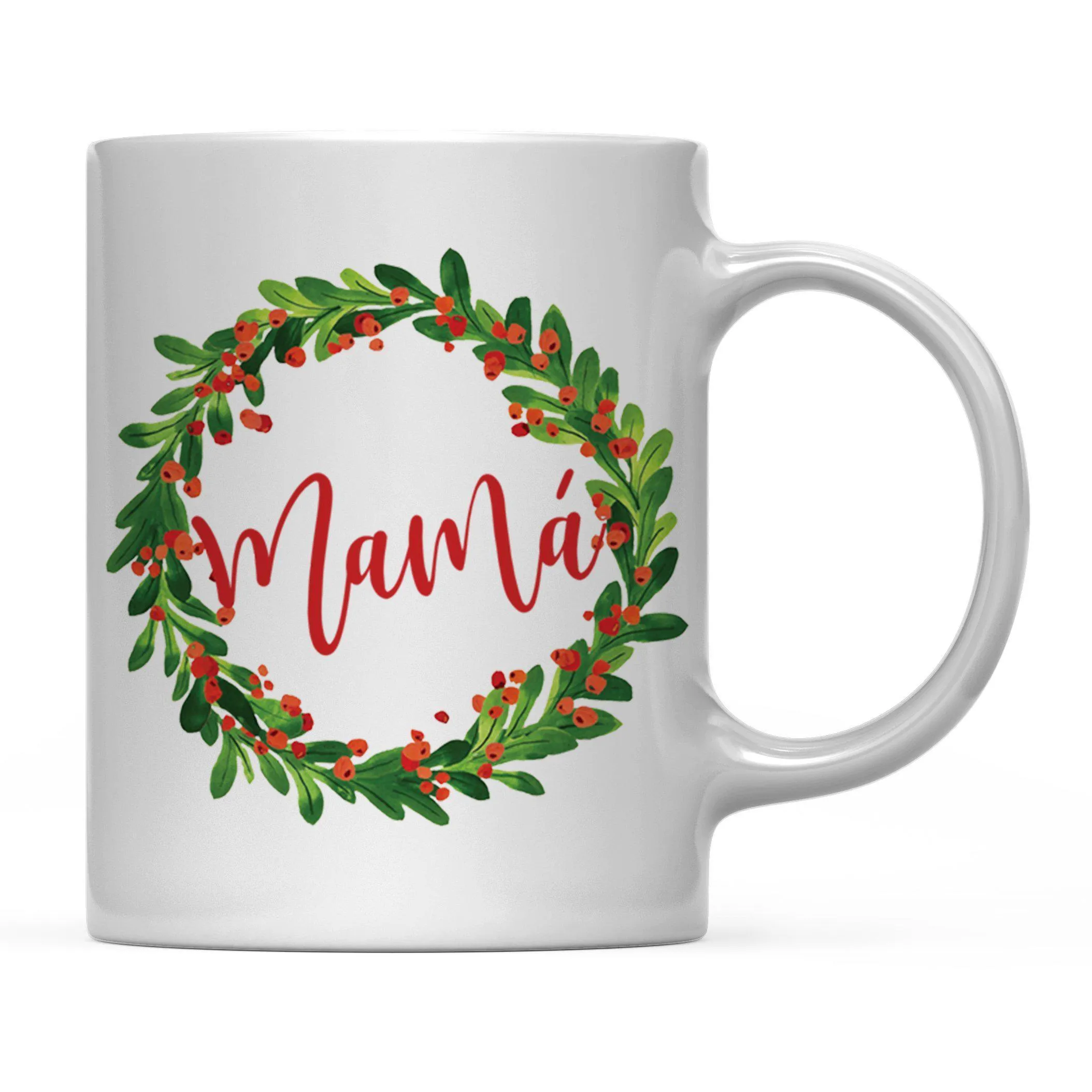 Andaz Press 11oz Christmas Red Berries Green Leaves Floral Wreath Coffee Mug