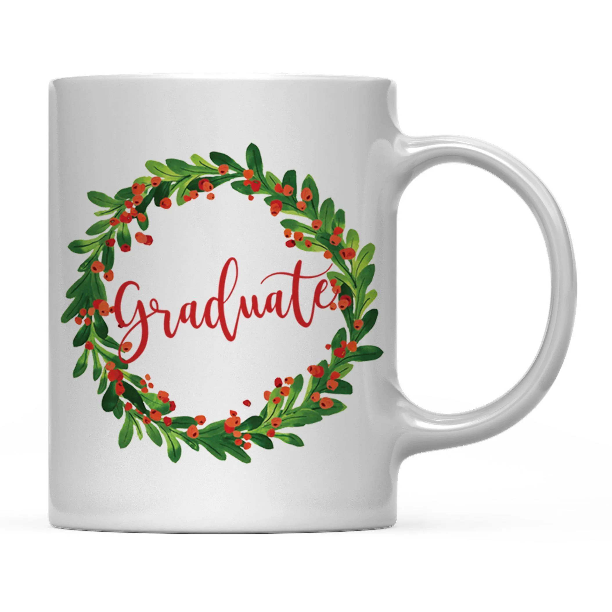 Andaz Press 11oz Christmas Red Berries Green Leaves Floral Wreath Coffee Mug