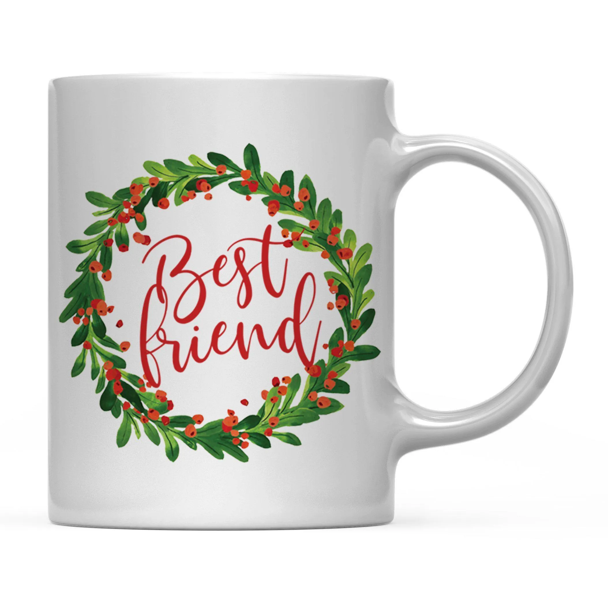 Andaz Press 11oz Christmas Red Berries Green Leaves Floral Wreath Coffee Mug