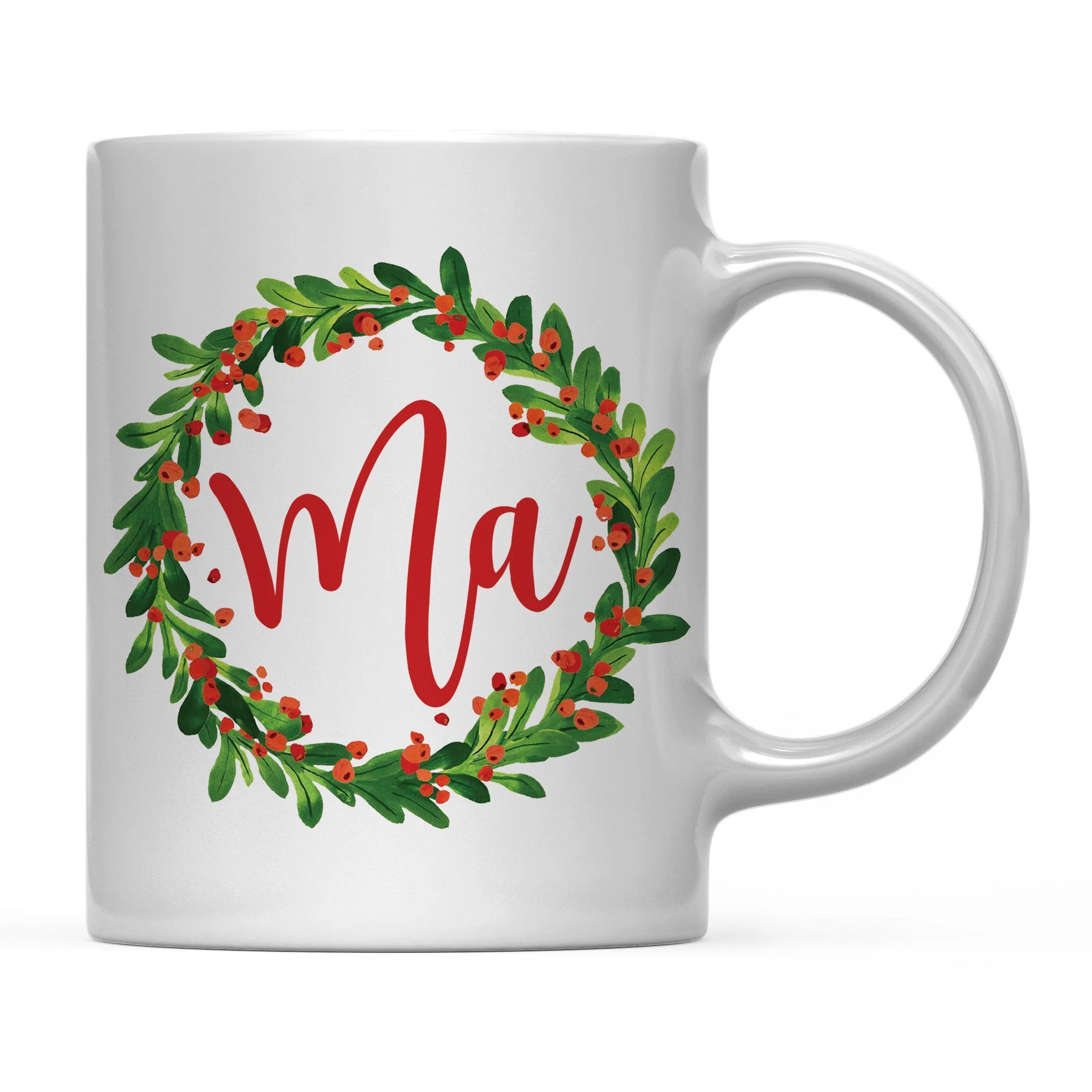 Andaz Press 11oz Christmas Red Berries Green Leaves Floral Wreath Coffee Mug