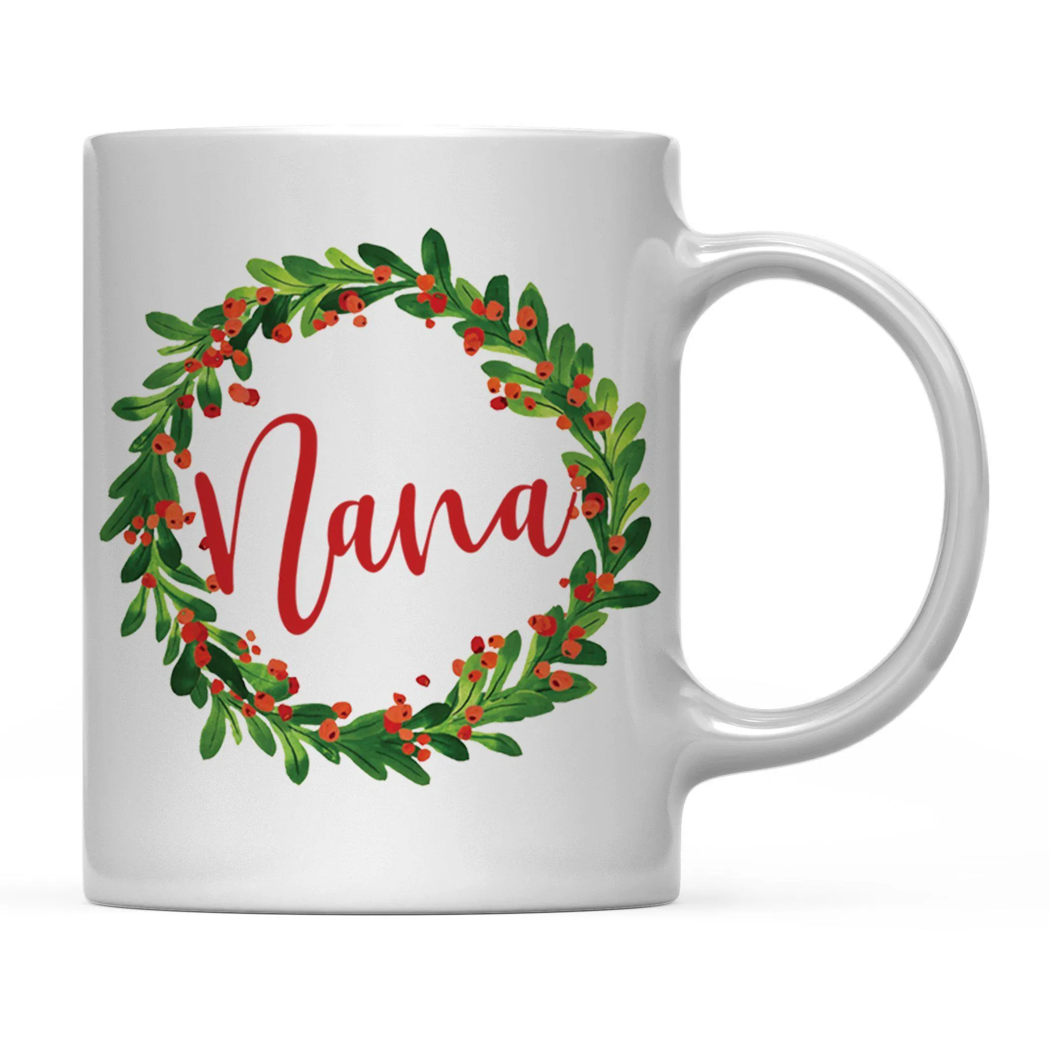 Andaz Press 11oz Christmas Red Berries Green Leaves Floral Wreath Coffee Mug