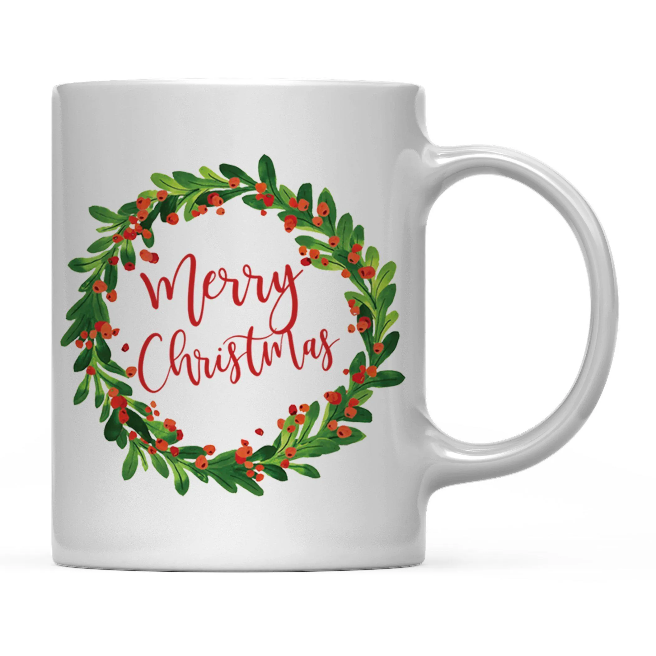 Andaz Press 11oz Christmas Red Berries Green Leaves Floral Wreath Coffee Mug