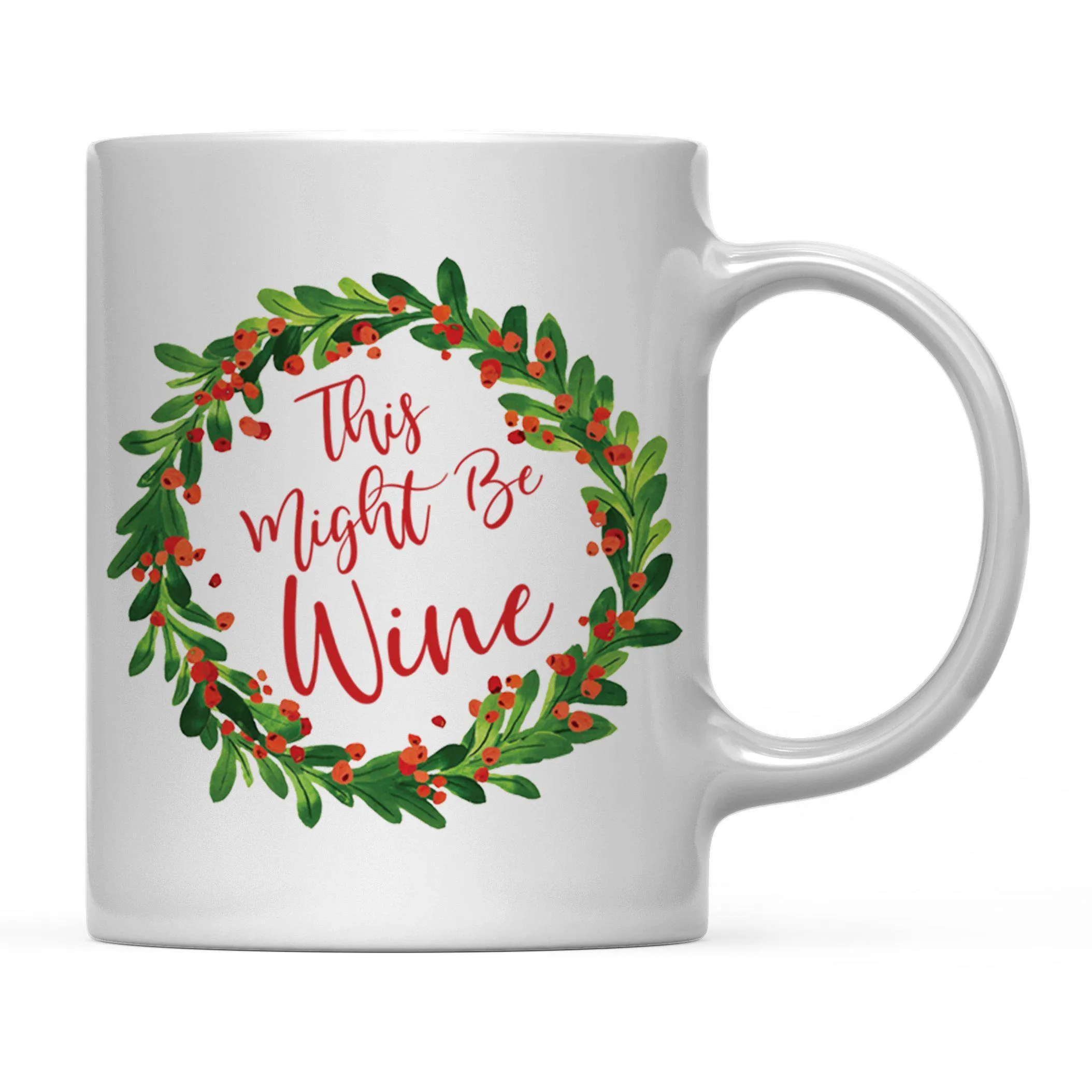 Andaz Press 11oz Christmas Red Berries Green Leaves Floral Wreath Coffee Mug