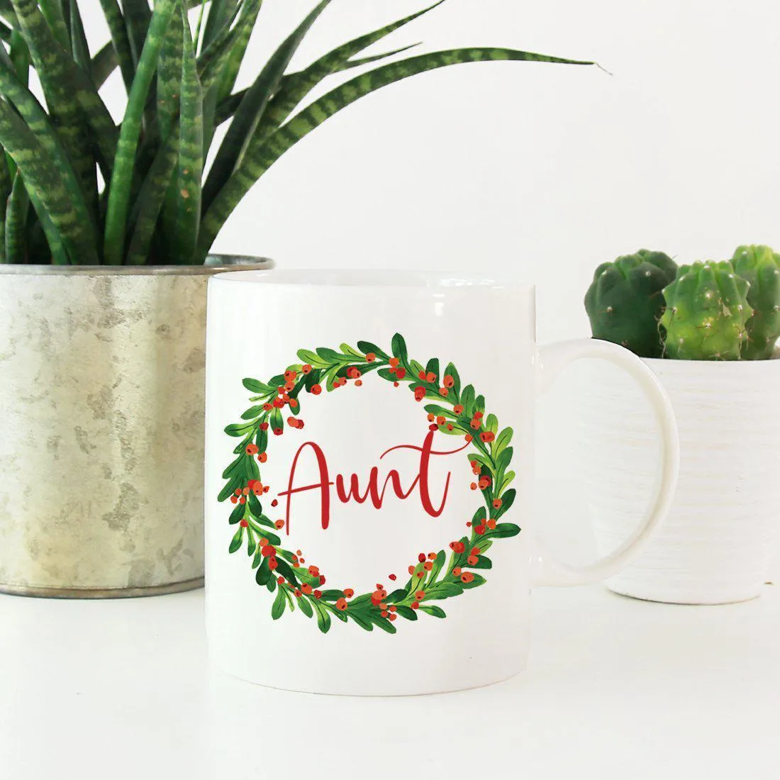 Andaz Press 11oz Christmas Red Berries Green Leaves Floral Wreath Coffee Mug