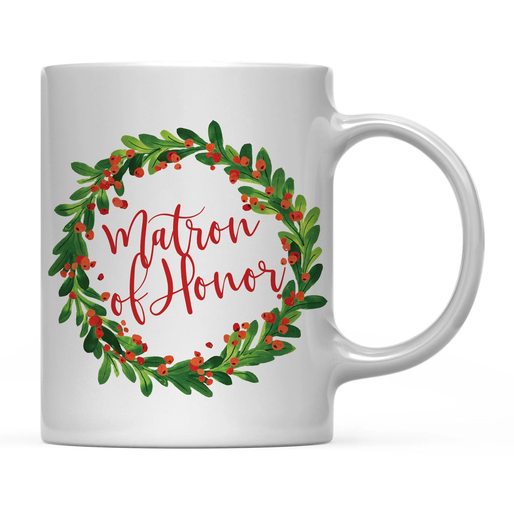 Andaz Press 11oz Christmas Red Berries Green Leaves Floral Wreath Coffee Mug