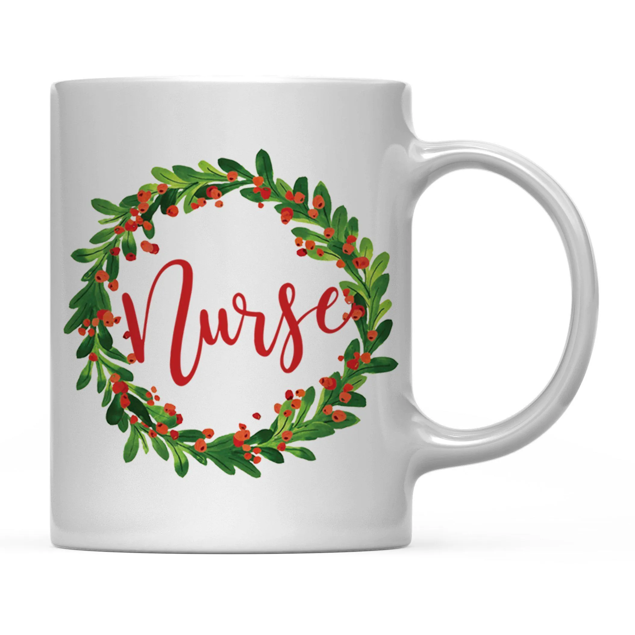 Andaz Press 11oz Christmas Red Berries Green Leaves Floral Wreath Coffee Mug