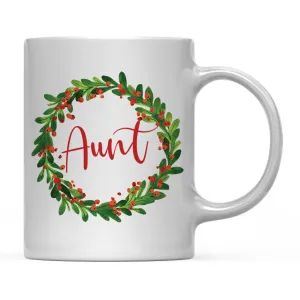 Andaz Press 11oz Christmas Red Berries Green Leaves Floral Wreath Coffee Mug