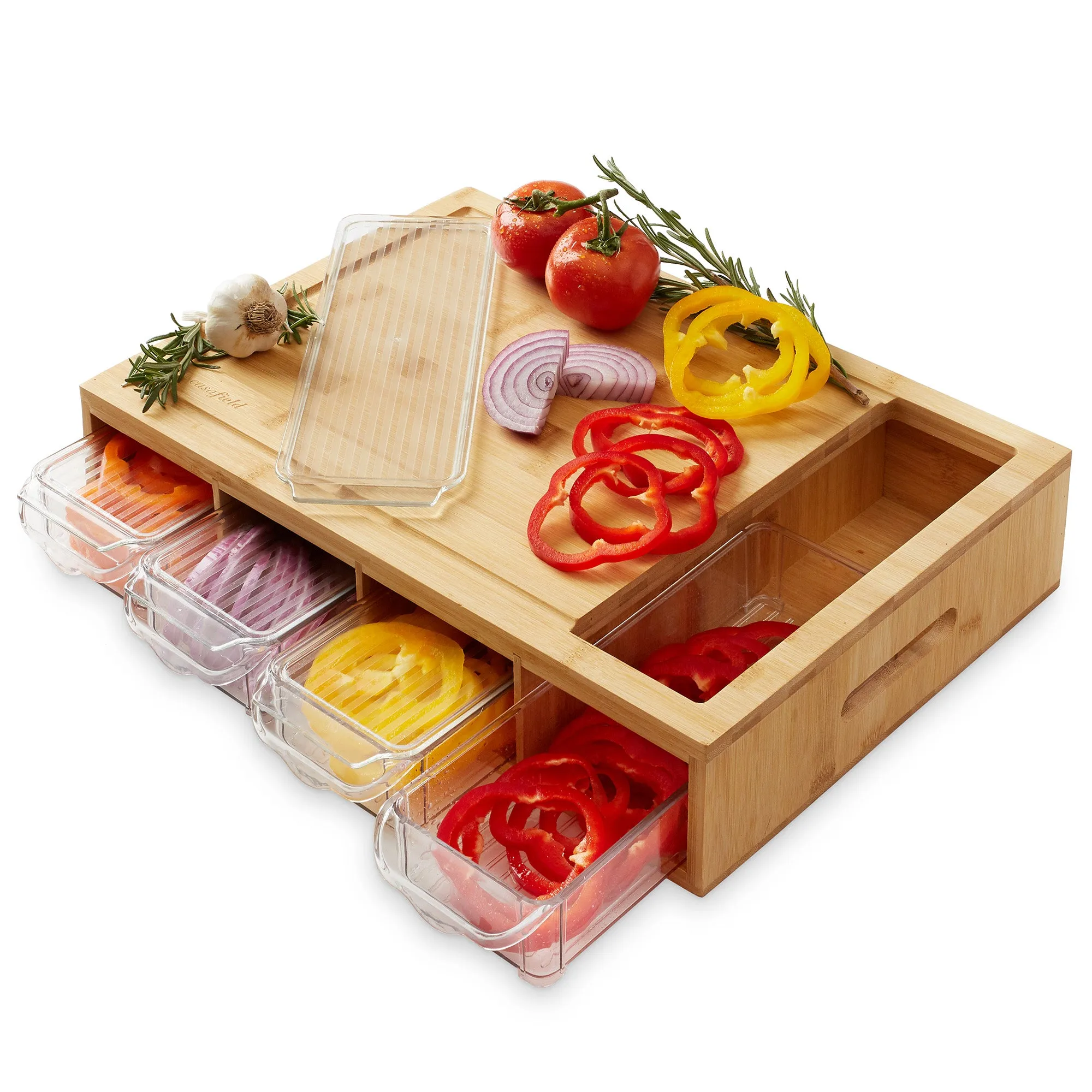 Bamboo Cutting Board Set with Trays and Lids