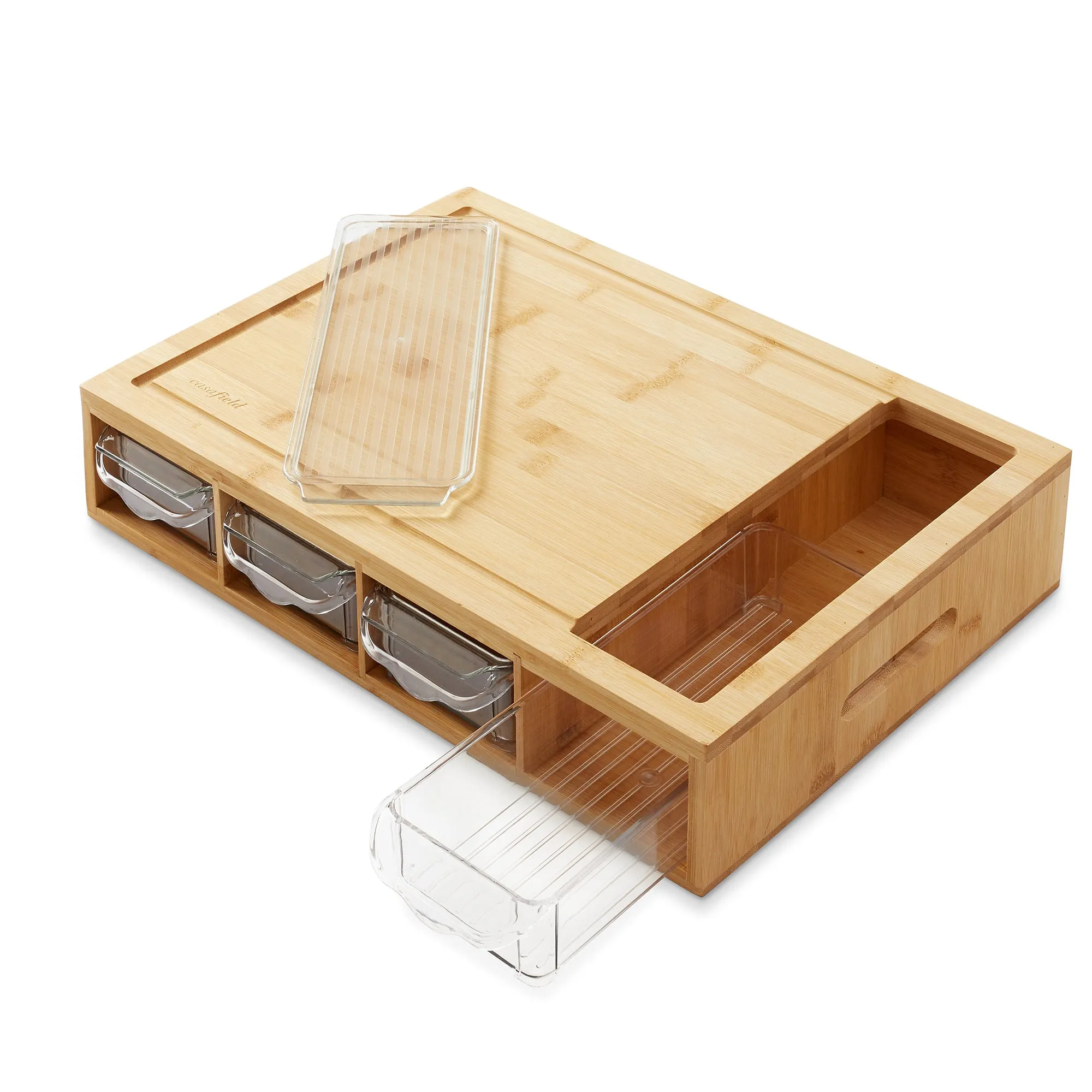 Bamboo Cutting Board Set with Trays and Lids