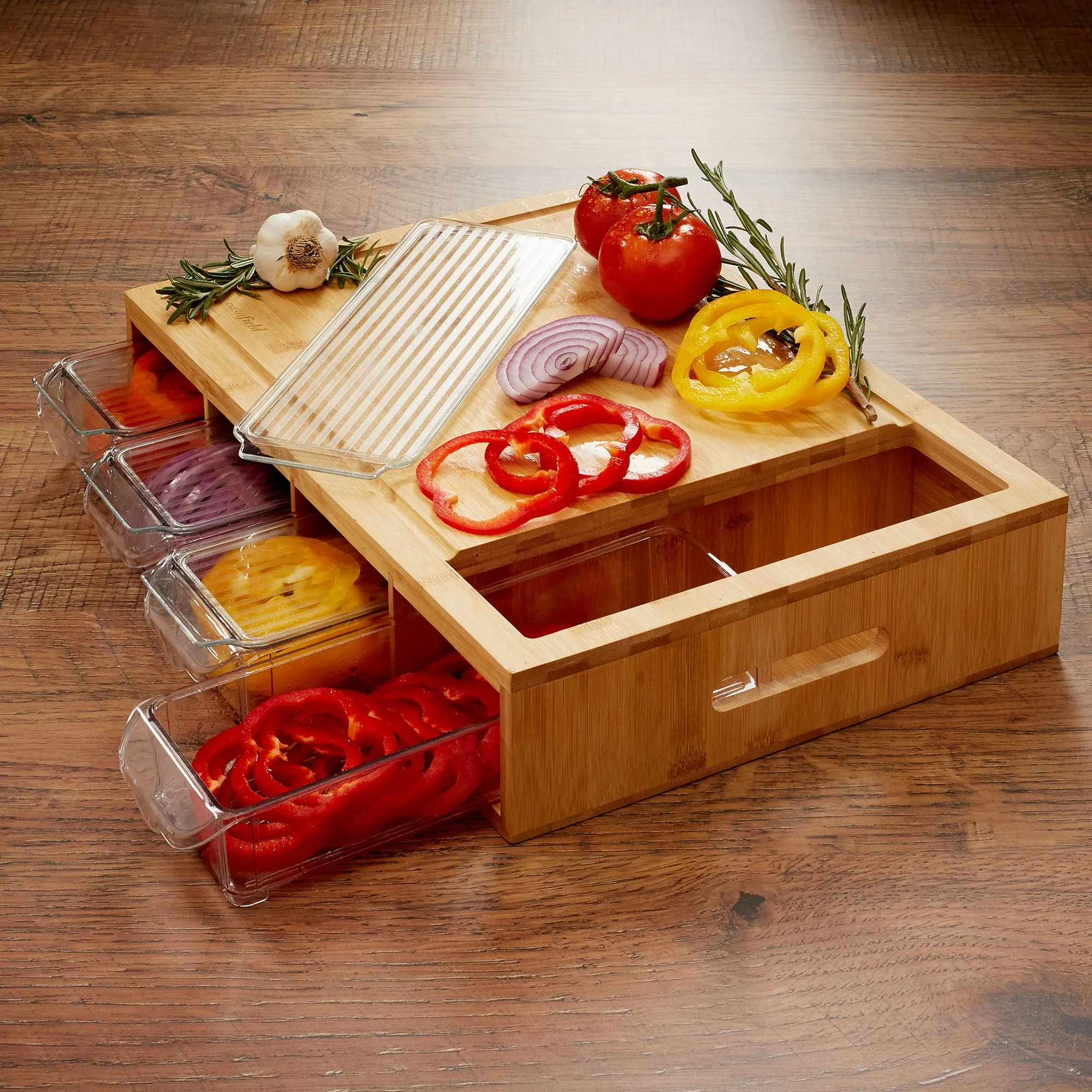 Bamboo Cutting Board Set with Trays and Lids