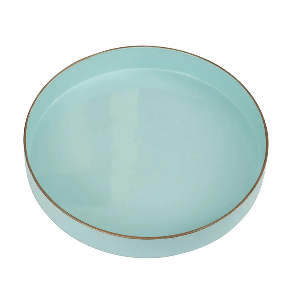 Beautiful Mimosa Round Tray, Powder Blue By Casagear Home