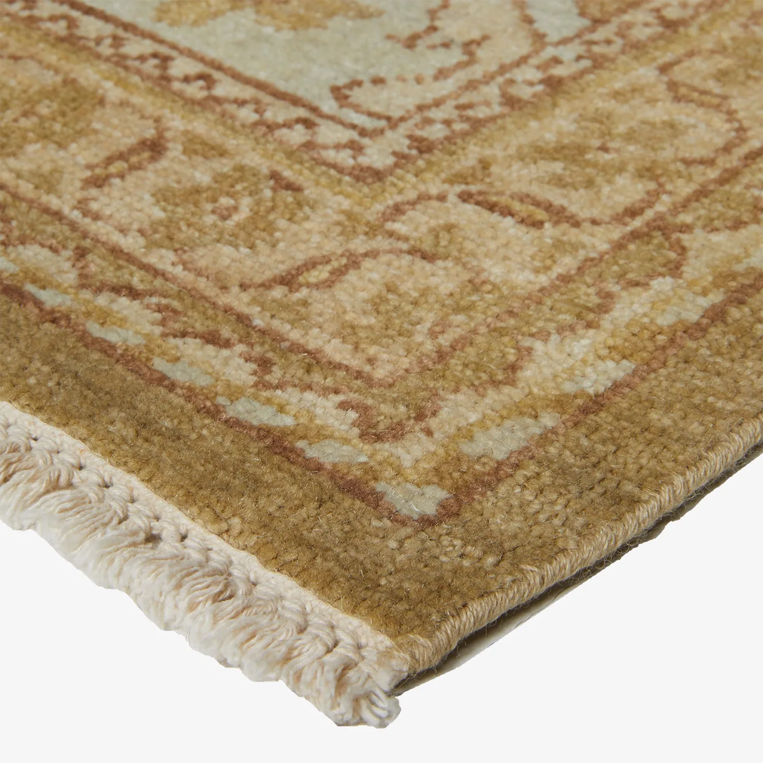 Beige Vintage Traditional Wool Rug - 12'5" x 14'1"