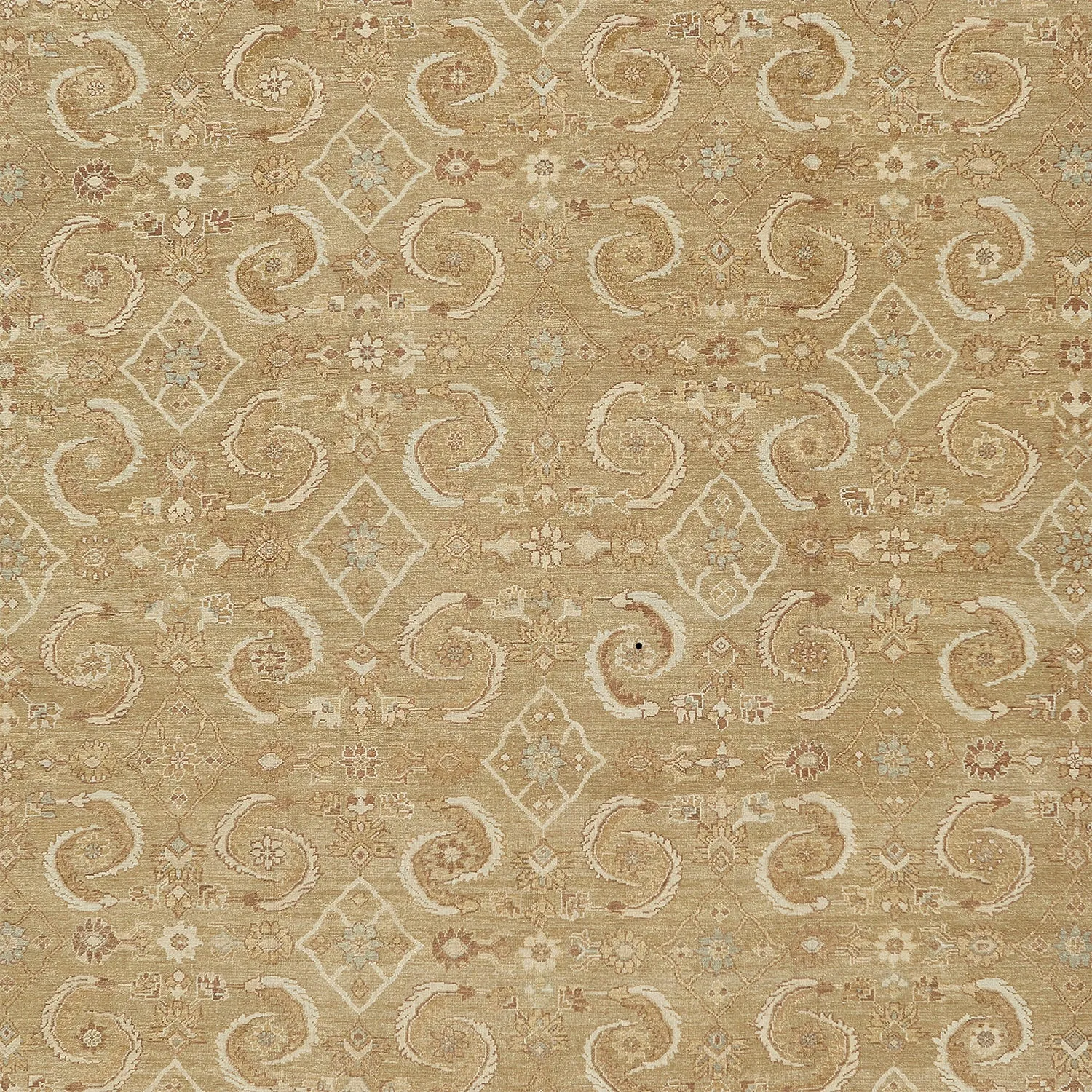 Beige Vintage Traditional Wool Rug - 12'5" x 14'1"