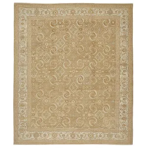 Beige Vintage Traditional Wool Rug - 12'5" x 14'1"