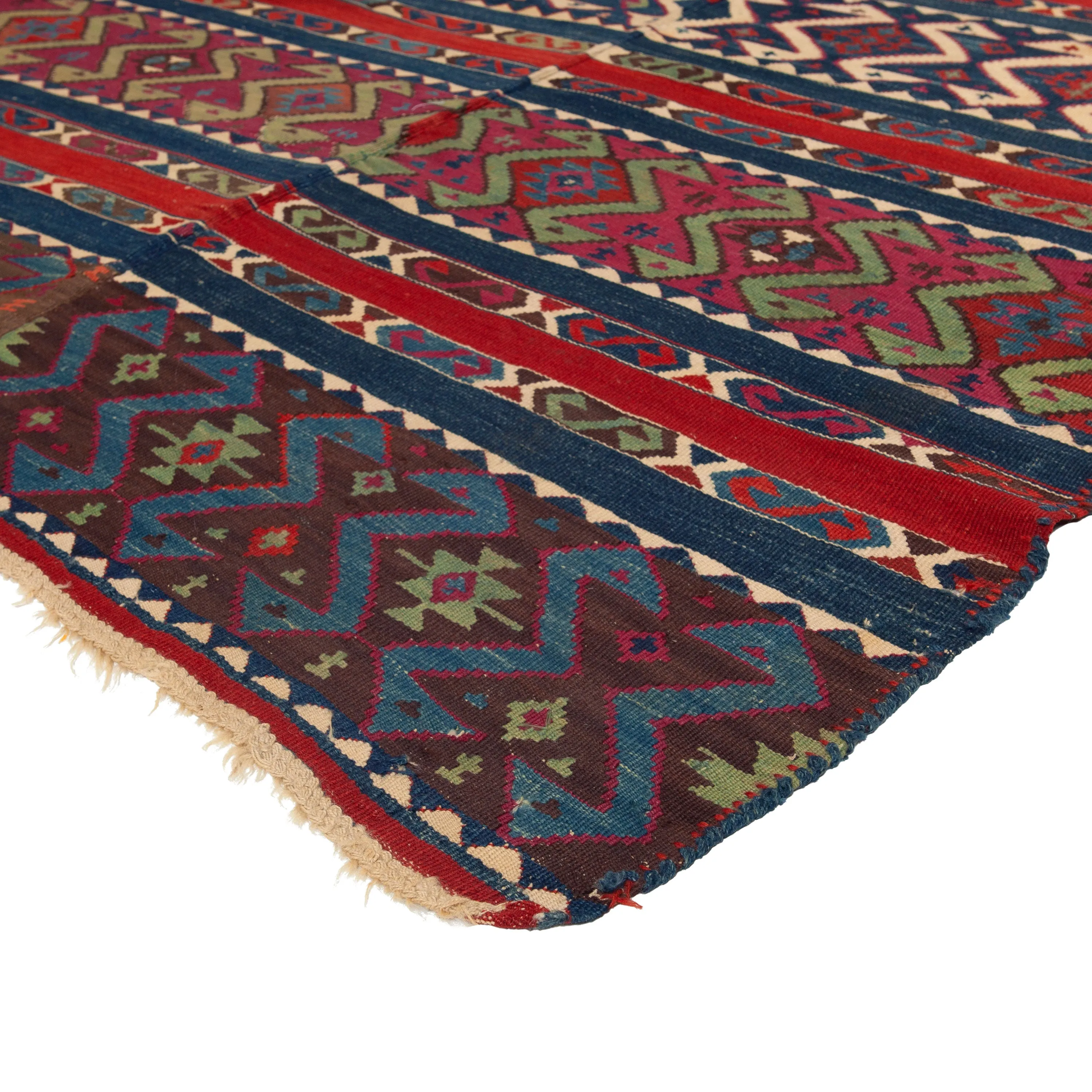 Blue & Red Vintage Turkish Kilim Rug - 4'9" x 10'10"