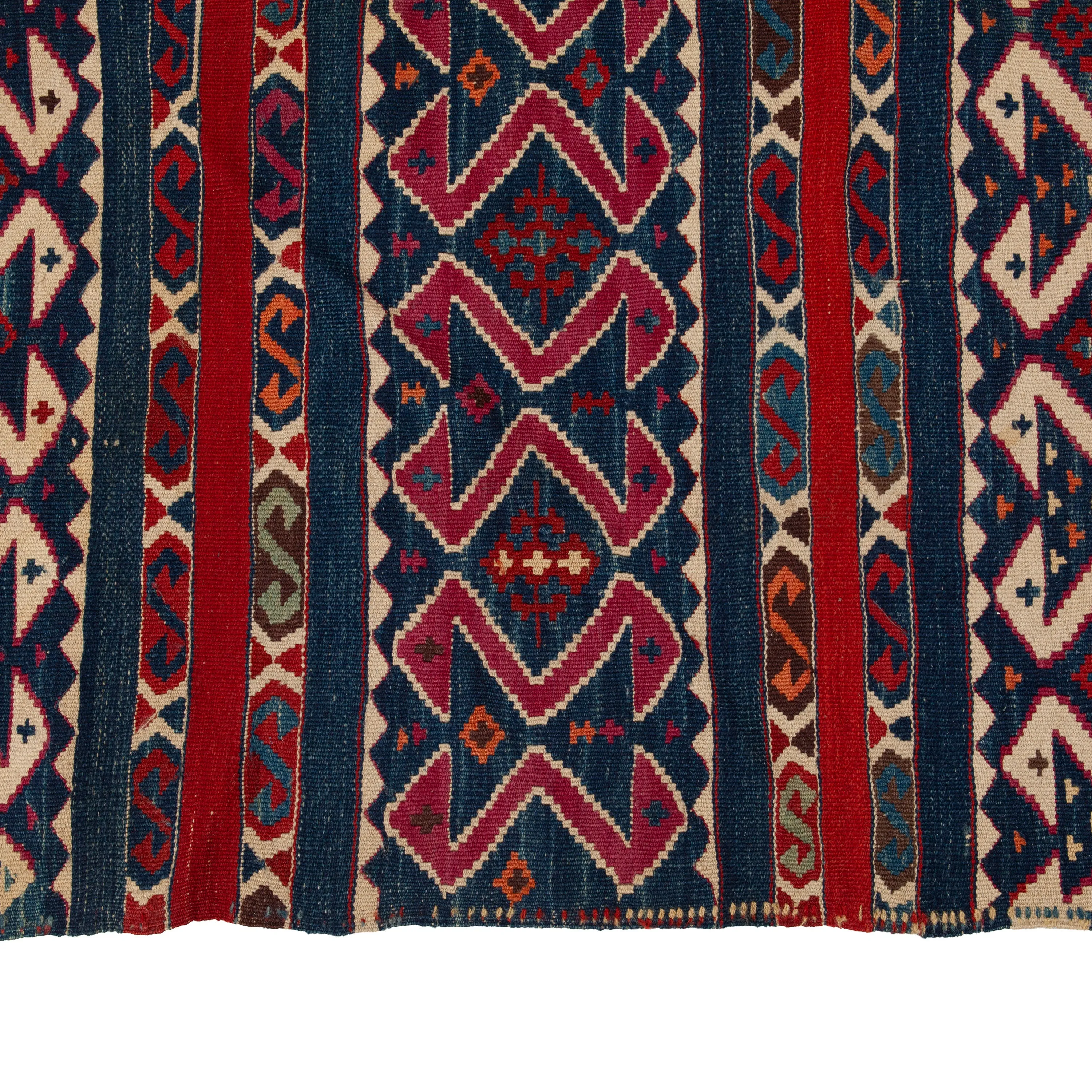 Blue & Red Vintage Turkish Kilim Rug - 4'9" x 10'10"