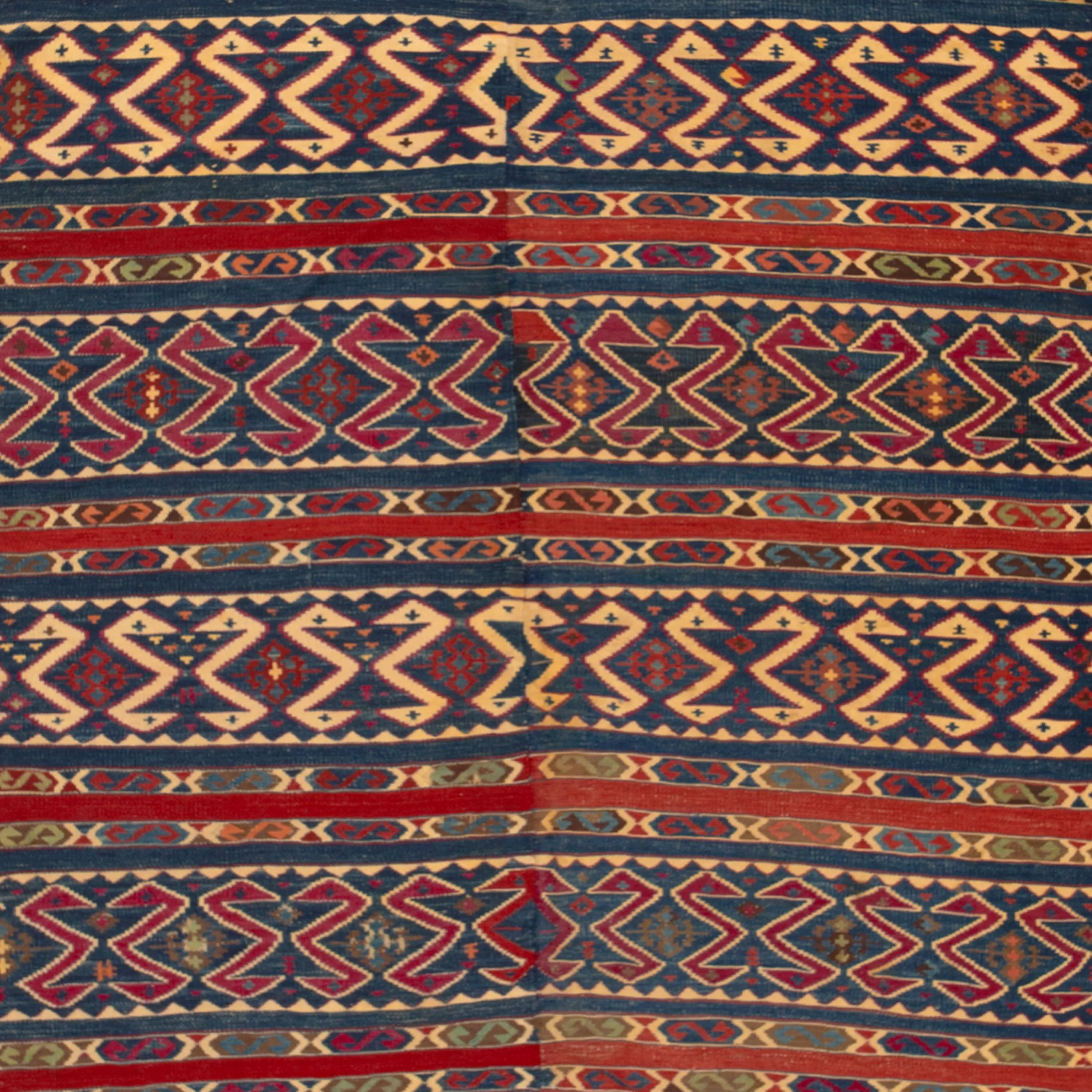 Blue & Red Vintage Turkish Kilim Rug - 4'9" x 10'10"