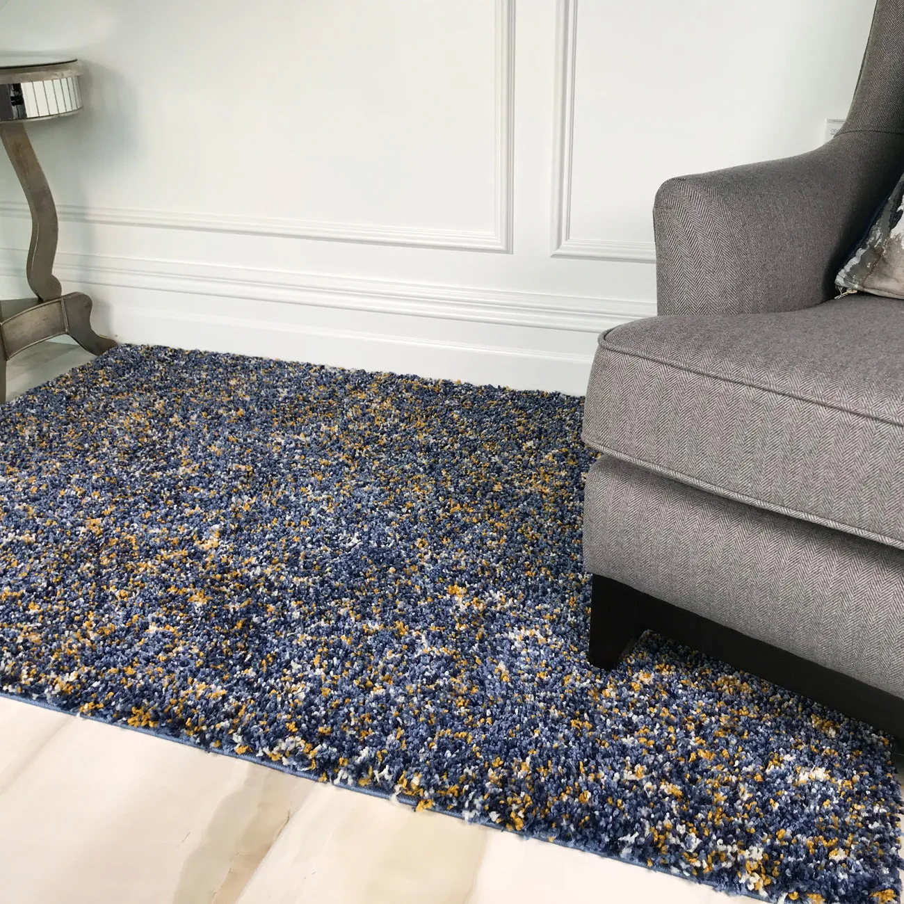 Blue Ochre Mottled Shaggy Rug