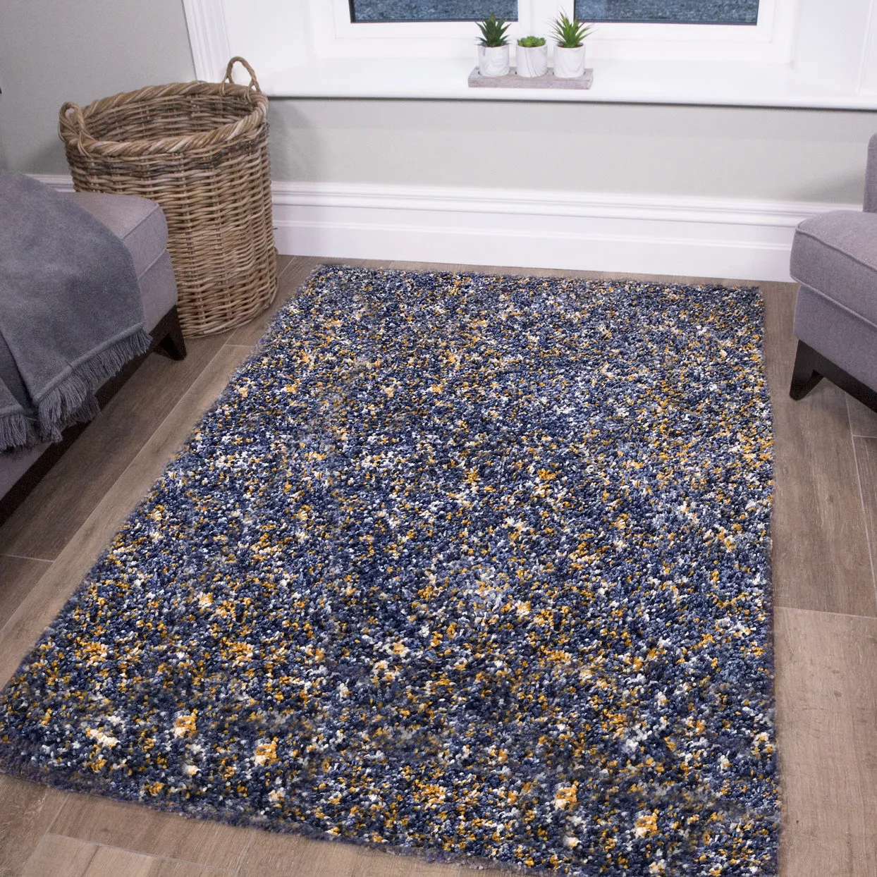 Blue Ochre Mottled Shaggy Rug