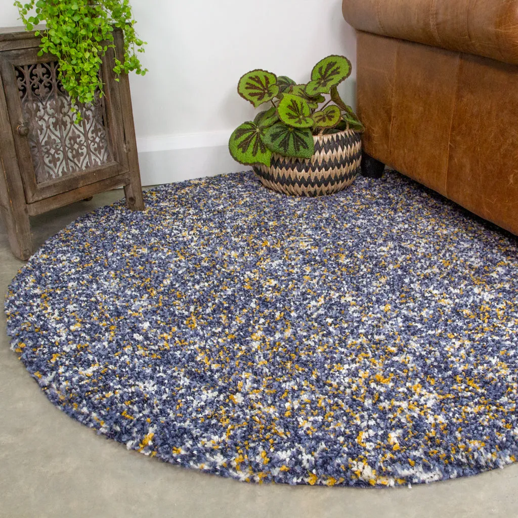 Blue Ochre Mottled Shaggy Rug