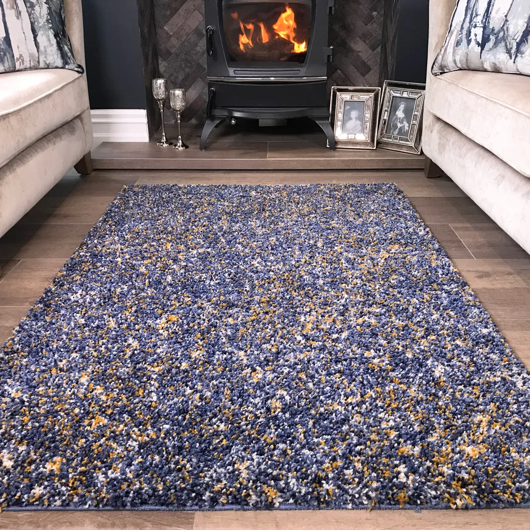 Blue Ochre Mottled Shaggy Rug