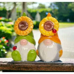 Ceramic Sunflower Gnome Salt and Pepper Shakers Cottagecore Gift 2 Pack