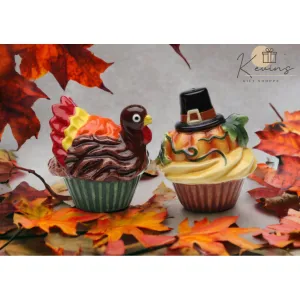 Ceramic Thanksgiving Pumpkin Turkey Salt Pepper Shakers Fall