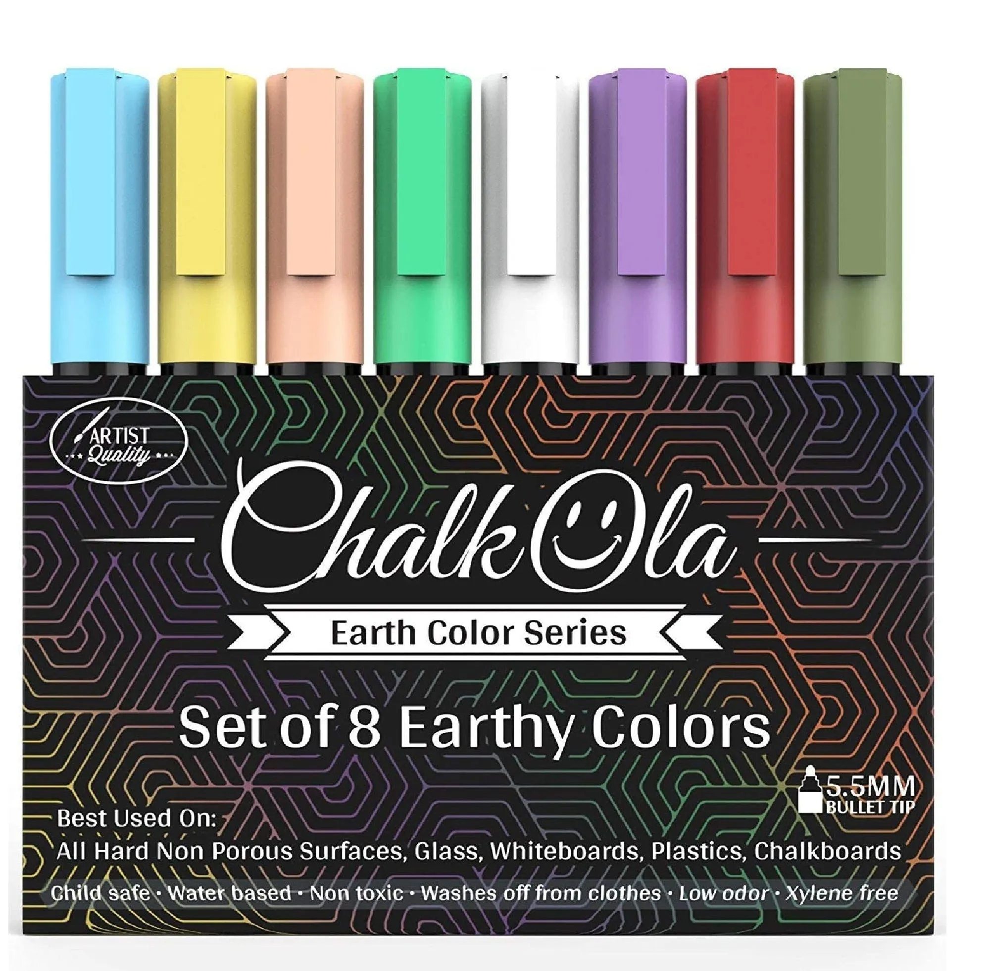 Chalkboard Markers | Pack Of 8 Classic Earth Colored Pens | Erasable Chalk Ink Pen | 6mm Chisel Point