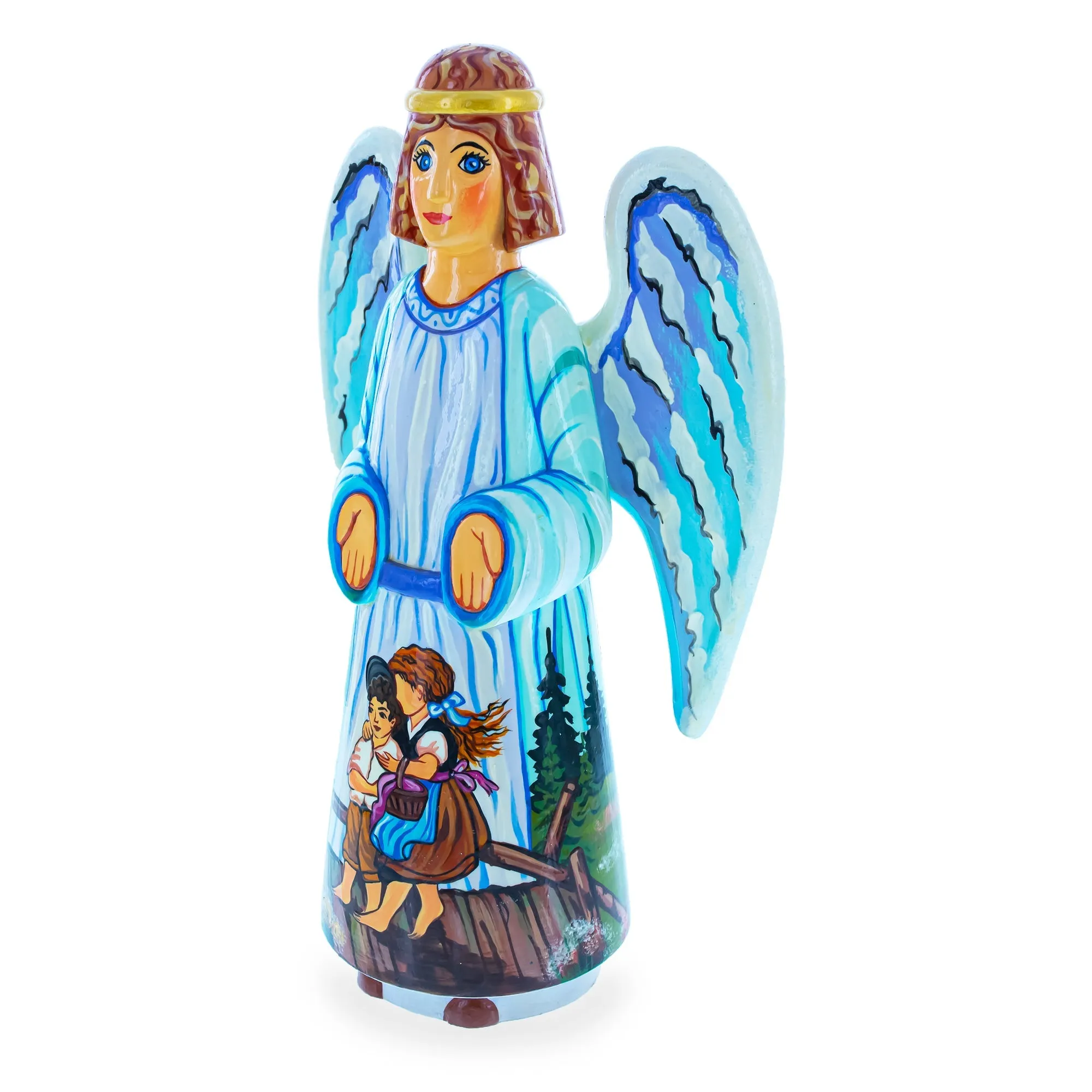 Children Guardian Angel Hand Carved Solid Wood Figurine 10 Inches