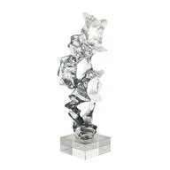 Clear Glass Handmade Freeform Sculpture with Clear Square Base - 8" X 5" X 18"