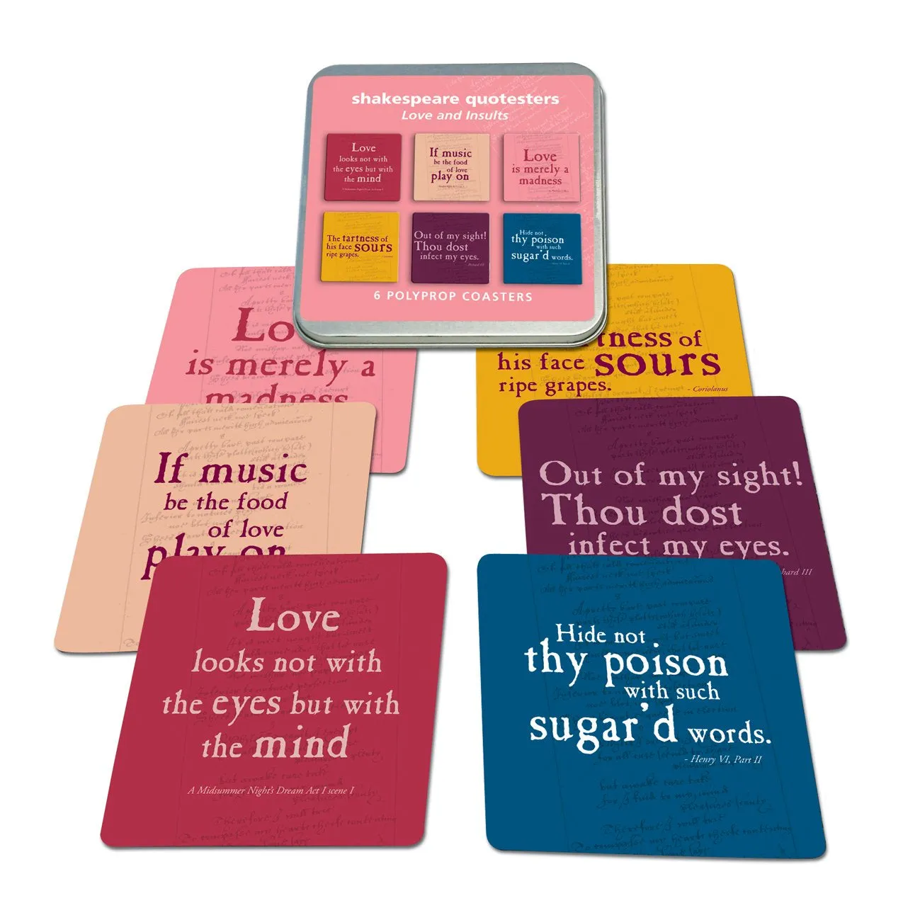 Coaster Set of 6: Shakespeare Insults and Love Quotes