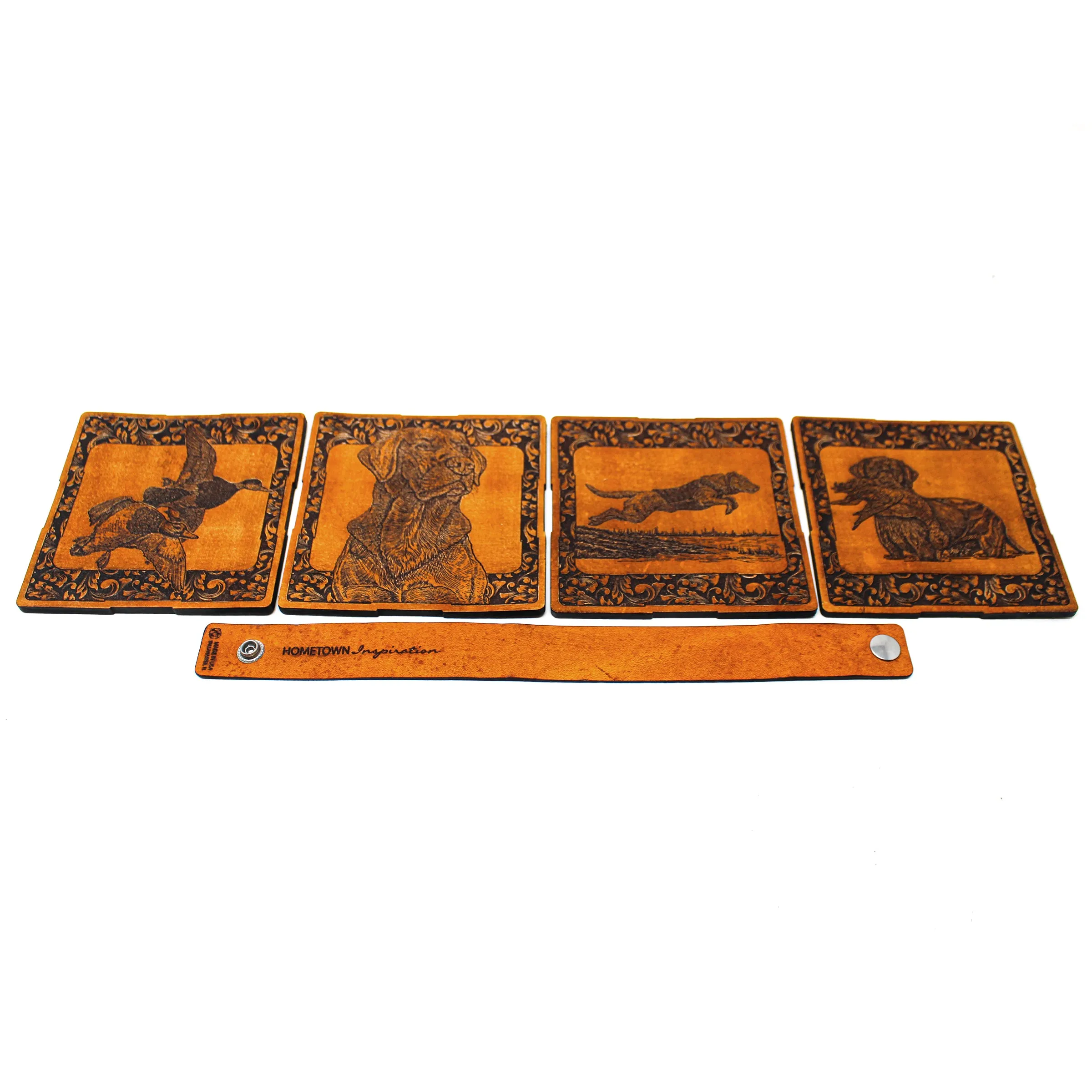 Coasters Set - Leather - Duck Hunt