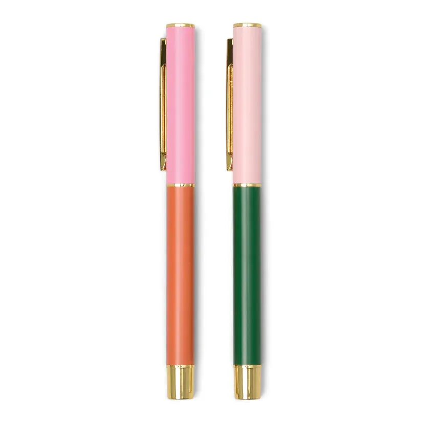 Color Block Pens - Set of 2 - Red Orange   Emerald