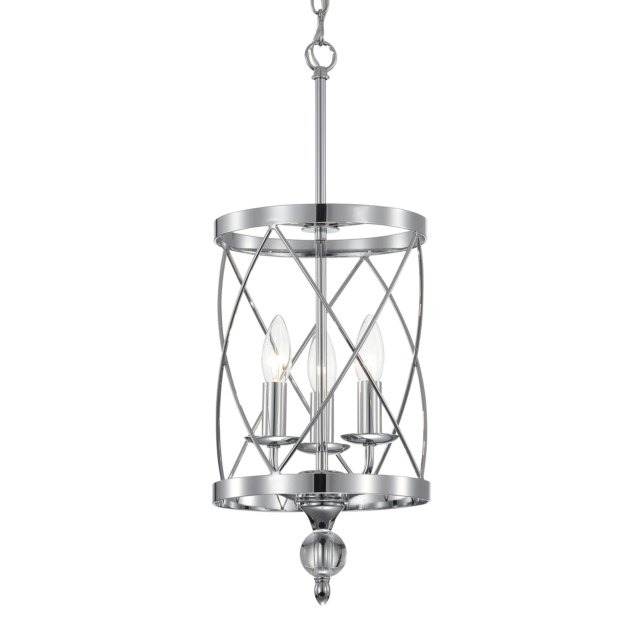 Crystal Chandelier Chrome Finish Industrial Pendant Light 3-Light,Cylinder Metal Shade