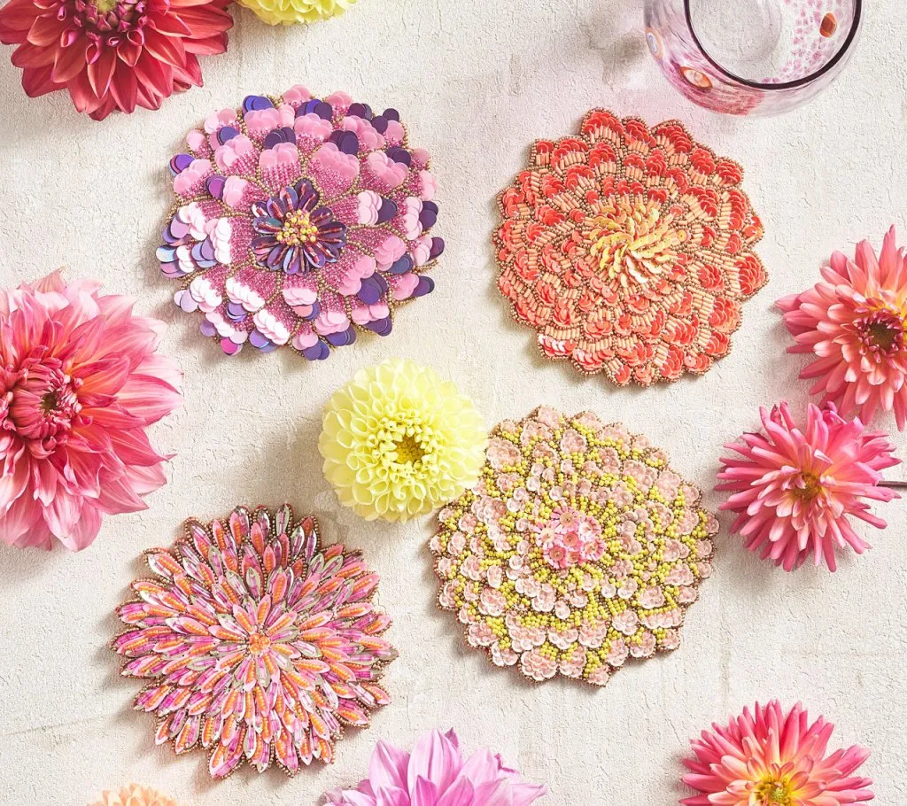 Dahlia Drink Coasters, Set of 4 in a Gift Bag