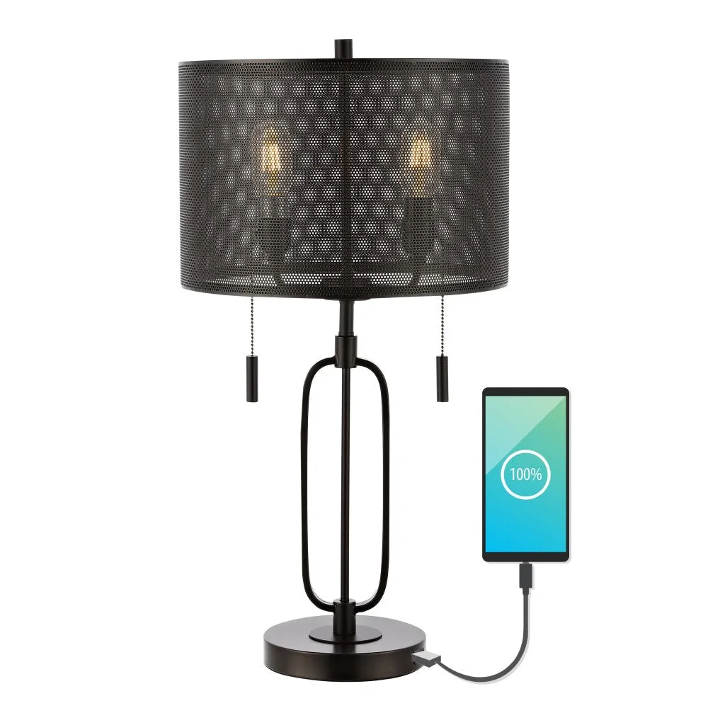 Dayn 27" Industrial Farmhouse Iron LED Table Lamp with USB Charging Port