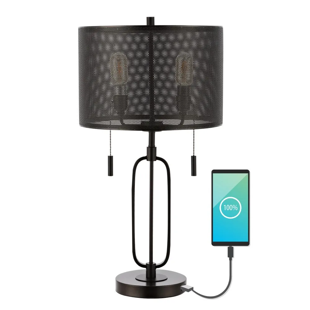 Dayn 27" Industrial Farmhouse Iron LED Table Lamp with USB Charging Port