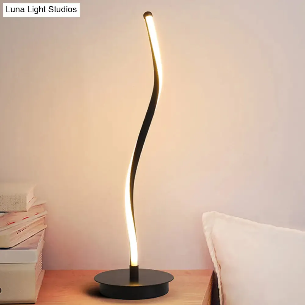 Dominique - Metal Metal Ribbon-Like Night Light Simplicity Black/White LED Task Lighting with Round Pedestal